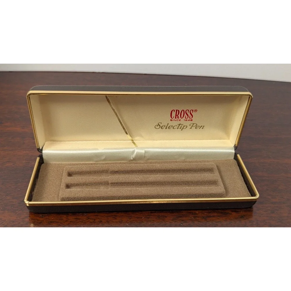 Vintage Cross Selectip Pen Case Brown Gold Trim Empty Gift Box 6.25x2.5
